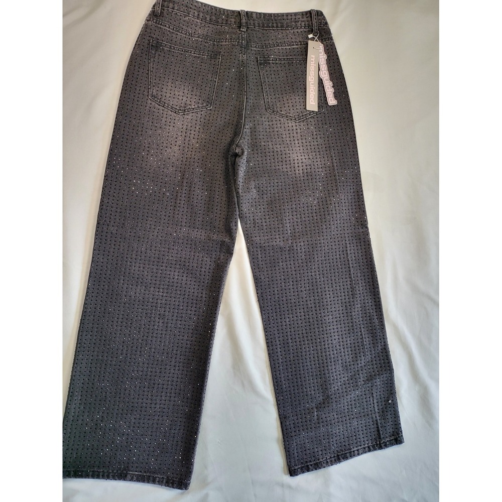 NWT Missguided Wide Leg High Rise Rhinestone Embellished Jeans 30 - Picture 9 of 11
